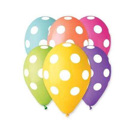 Palloncino in Lattice 5" AS50 Assortito con Pois Bianco 100pz Gemar Pois "Polka Dots"