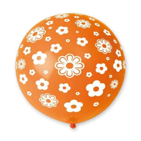 Palloncino in Lattice 31" GS220 Arancione con Stampa Margherite Fiori e Farfalle