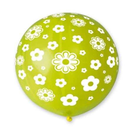 Palloncino in Lattice 31" GS220 Verde Lime con Stampa Margherite Fiori e Farfalle