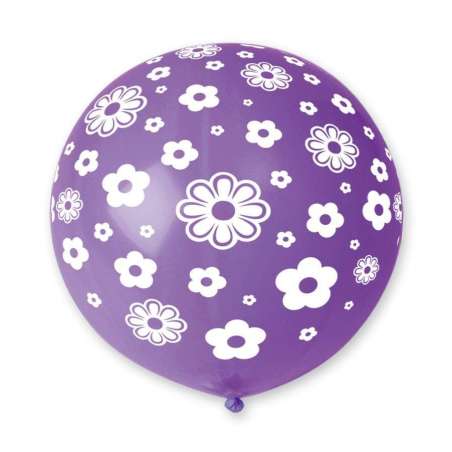 Palloncino in Lattice 31" GS220 Lavanda con Stampa Margherite Fiori e Farfalle
