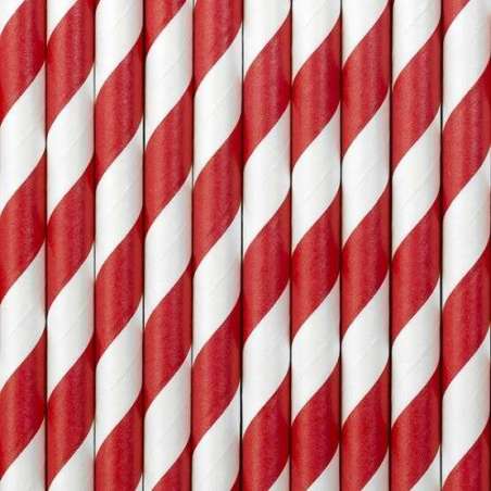 Cannuccia di Carta con Decoro a Spirale Bianco e Rosso 10pz Cannucce