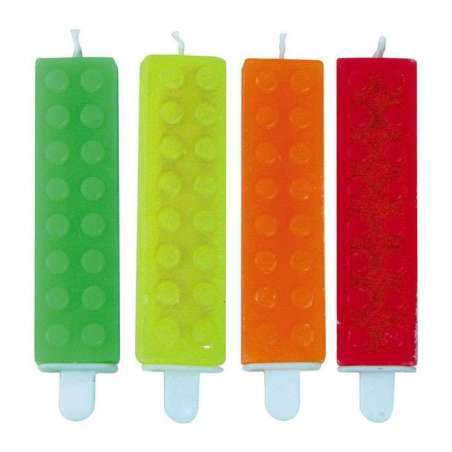 Candelina Mattoncini Fluorescenti 4pz Candeline Sagomate Fantasia