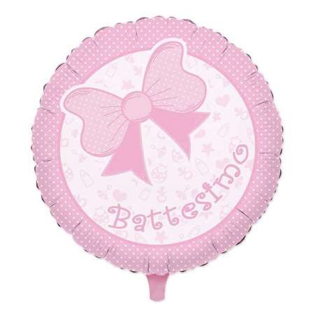 Palloncino in Foil 18" Battesimo Rosa con Fiocco Nascita e Battesimo