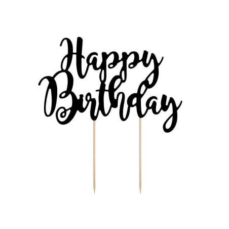 Cake Topper di Carta 23cm Nero Sagomato "Happy Birthday" Picks e Topper Eventi