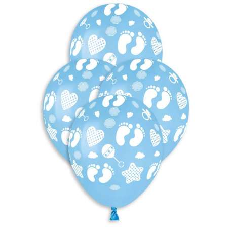Palloncino in Lattice 5" AS50 Celeste con Stampa Piedini "Baby Foot" 100pz Gemar "Nascita e Battesimo"