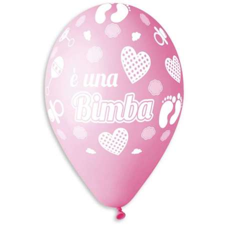 Palloncino in Lattice 12" GS110 Rosa con Scritta "E' una bimba" 100pz Gemar "Nascita e Battesimo"