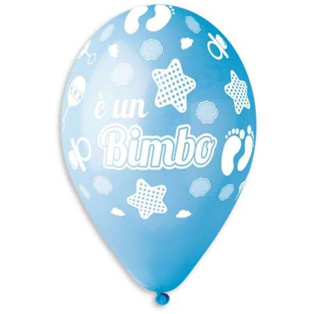 Palloncino in Lattice 12" GS110 Celeste con Scritta "E' un bimbo" 100pz Gemar "Nascita e Battesimo"