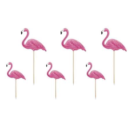 Picks Sagomato Fenicottero Rosa 6pz Festa Tema Fenicottero "Flamingo"