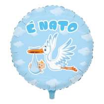 Palloncino in Foil 18" Cicogna Celeste "E' nato" Nascita e Battesimo