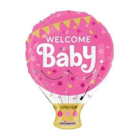 Palloncino in Foil 18" Junior Shape Mongolfiera Rosa "Welcome Baby" Nascita e Battesimo