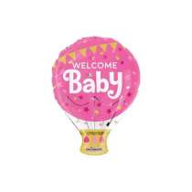 Palloncino in Foil 18" Junior Shape Mongolfiera Rosa "Welcome Baby" Nascita e Battesimo