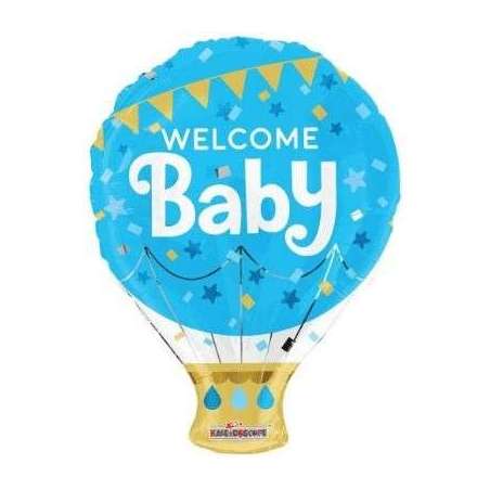 Palloncino in Foil 18" Junior Shape Mongolfiera Celeste "Welcome Baby" Nascita e Battesimo