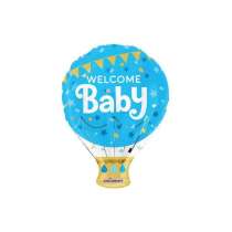 Palloncino in Foil 18" Junior Shape Mongolfiera Celeste "Welcome Baby" Nascita e Battesimo