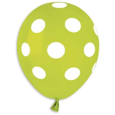 Palloncino in Lattice 5" AS50 Verde Lime con Pois Bianco 100pz Gemar Pois "Polka Dots"