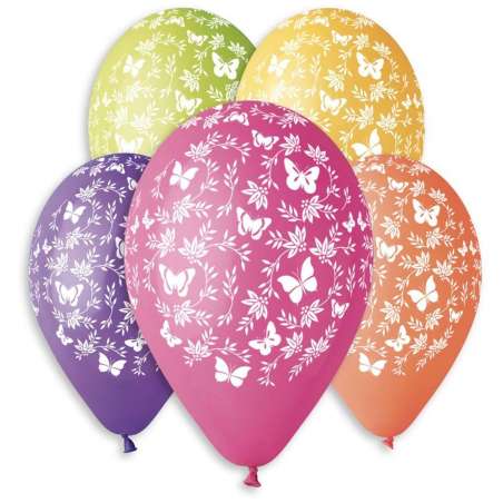 Palloncino in Lattice 12" Fiori e Farfalle Assortito 10pz Gemar Blister "Happy Time"
