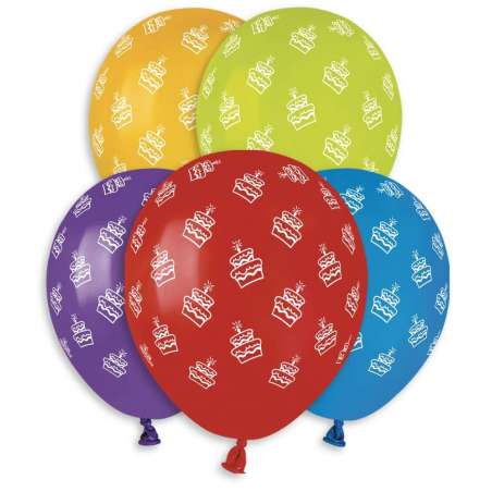 Palloncino in Lattice 5" AS50 Assortito con Stampa Torta "Birthday Cakes" 100pz Gemar "Theme & Patterns"