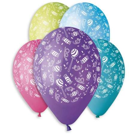 Palloncino in Lattice 12" GS110 Assortito con Stampa Caramelle "Candy & Streamers" 100pz Gemar "Theme & Patterns"