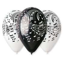 Palloncino in Lattice 12" GS110 Assortito con Stampa Note Musicali 100pz Gemar "Theme & Patterns"
