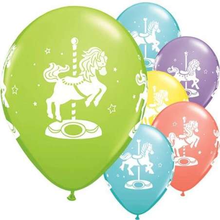 Palloncino in Lattice 11" Assortito con Stampa Carosello "Carousel Horses" 5pz Giostra di Cavalli "Carousel"