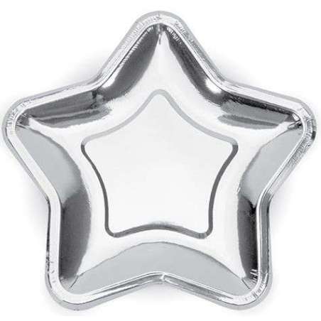 Piatto di Carta 18cm Sagomato Stella Argento Metallizzato "Star" 6pz Accessori Tavola Natale e Capodanno