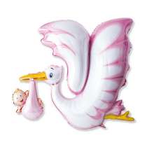 Palloncino in Foil 52" Super Shape Cicogna Rosa Nascita e Battesimo