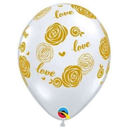 Palloncino in Lattice 11" Trasparente con Stampa "Love" e Rose Oro 5pz Palloncini Lattice Amore