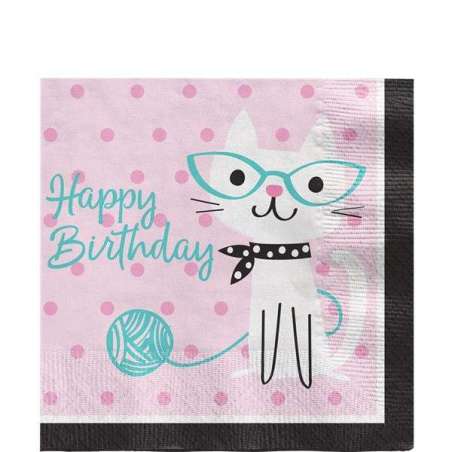 Tovagliolo di Carta 33x33cm con Gatti "Purr-Fect" 16pz Festa Tema Gatto "Cat"