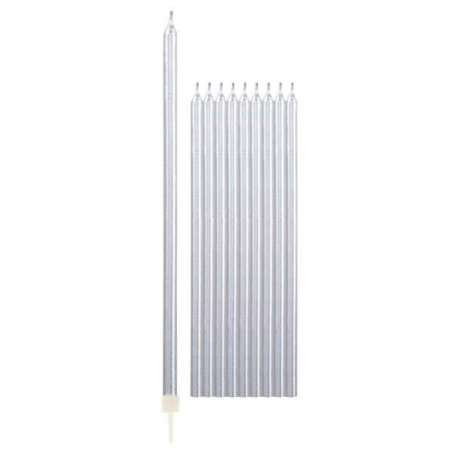 Candelina Stelo 15.5cm Argento lucido 10pz Candeline Stelo