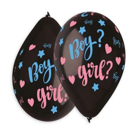 Palloncino in Lattice 13" GS120 Nero con Scritta "Boy or Girl?" 50pz Gemar "Nascita e Battesimo"