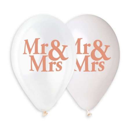 Palloncino in Lattice 13" GMS120 Bianco Metallizzato con Scritta "Mr & Mrs" 50pz Gemar "Wedding/Anniversary"