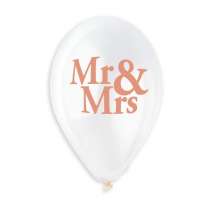 Palloncino in Lattice 13" GMS120 Bianco Metallizzato con Scritta "Mr & Mrs" 50pz Gemar "Wedding/Anniversary"