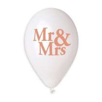Palloncino in Lattice 13" GMS120 Bianco Metallizzato con Scritta "Mr & Mrs" 50pz Gemar "Wedding/Anniversary"