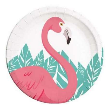Piatto di Carta 23cm con Fenicottero 8pz Festa Tema Fenicottero "Flamingo"