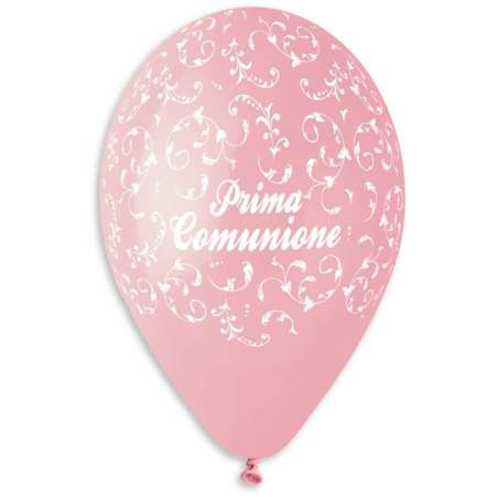 Palloncino in Lattice 12" GS110 Rosa con Stampa Filigree e Scritta "Prima Comunione" 100pz Gemar "Religious Celebrations"