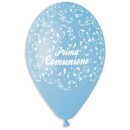 Palloncino in Lattice 12" GS110 Celeste con Stampa Filigree e Scritta "Prima Comunione" 100pz Gemar "Religious Celebrations"