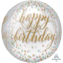 Palloncino in Foil 16" Orbz Happy Birthday "Gold & Pastel" Generico