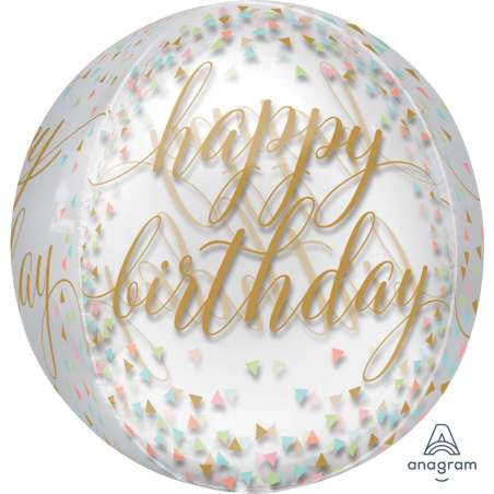 Palloncino in Foil 16" Orbz Happy Birthday "Gold & Pastel" Generico