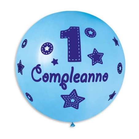 Palloncino in Lattice 31" GS220 Celeste con Stampa "1°Compleanno" Gemar Compleanno "Birthdays"