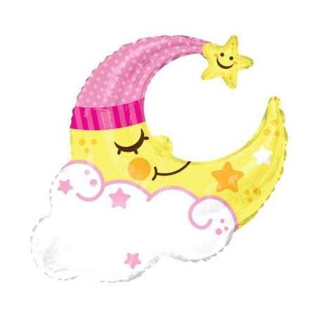 Palloncino in Foil 36" Jumbo Luna Rosa Personalizzabile Nascita e Battesimo