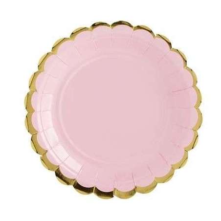 Piatto carta 18cm Yummy Rosa Pastel e Oro 6pz Festa Tema Macaron
