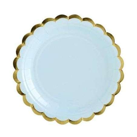 Piatto carta 18cm Yummy Celeste Pastel e Oro 6pz Festa Tema Macaron