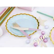 Piatto carta 18cm Yummy Celeste Pastel e Oro 6pz Festa Tema Macaron