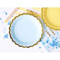 Piatto carta 18cm Yummy Celeste Pastel e Oro 6pz Festa Tema Macaron
