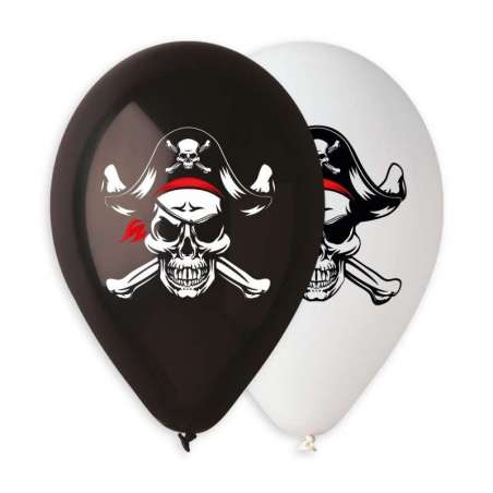 Palloncino in Lattice 13" GS120 Nero e Bianco con Stampa Teschio Pirati 50pz Gemar "Theme & Patterns"