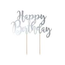 Cake Topper di Carta 23cm Argento sagomato "Happy Birthday" Picks e Topper Eventi