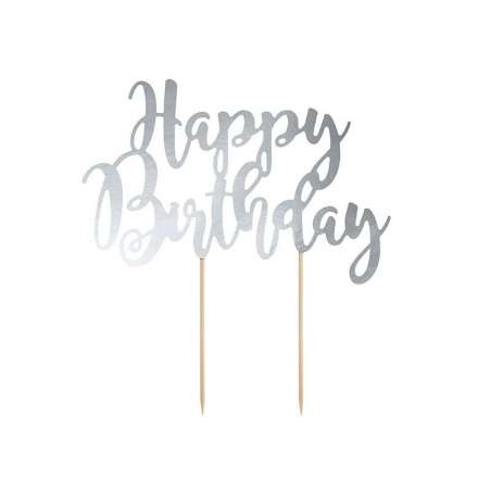 Cake Topper di Carta 23cm Argento sagomato "Happy Birthday" Picks e Topper Eventi