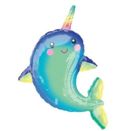 Palloncino in Foil 37" Super Shape Narvalo "Happy Narwhal" Balena, Delfino e Narvalo