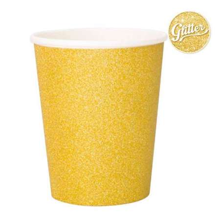 Bicchiere di Carta 250ml Gold Glitter 8pz Happy New Year Nero
