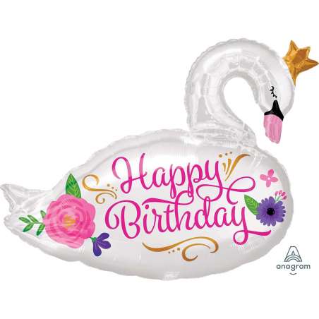 Palloncino in Foil 29" Super Shape Cigno Reale Happy Birthday Cigno Reale "Swan"
