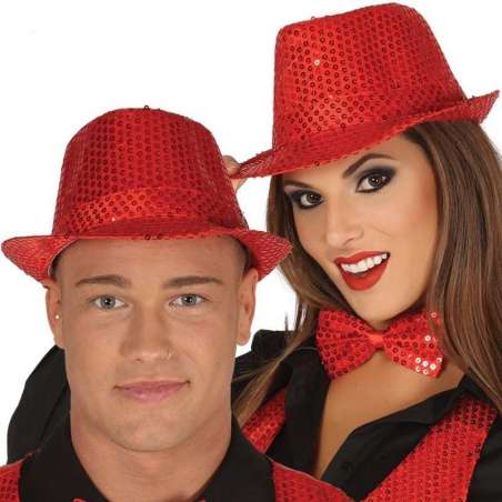 Cappello Gangster con Paillettes Rosso Cappelli